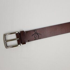 Original Penguin Mens Brown Genuine Bonded Leather Belt 30/75 Silver Buckle